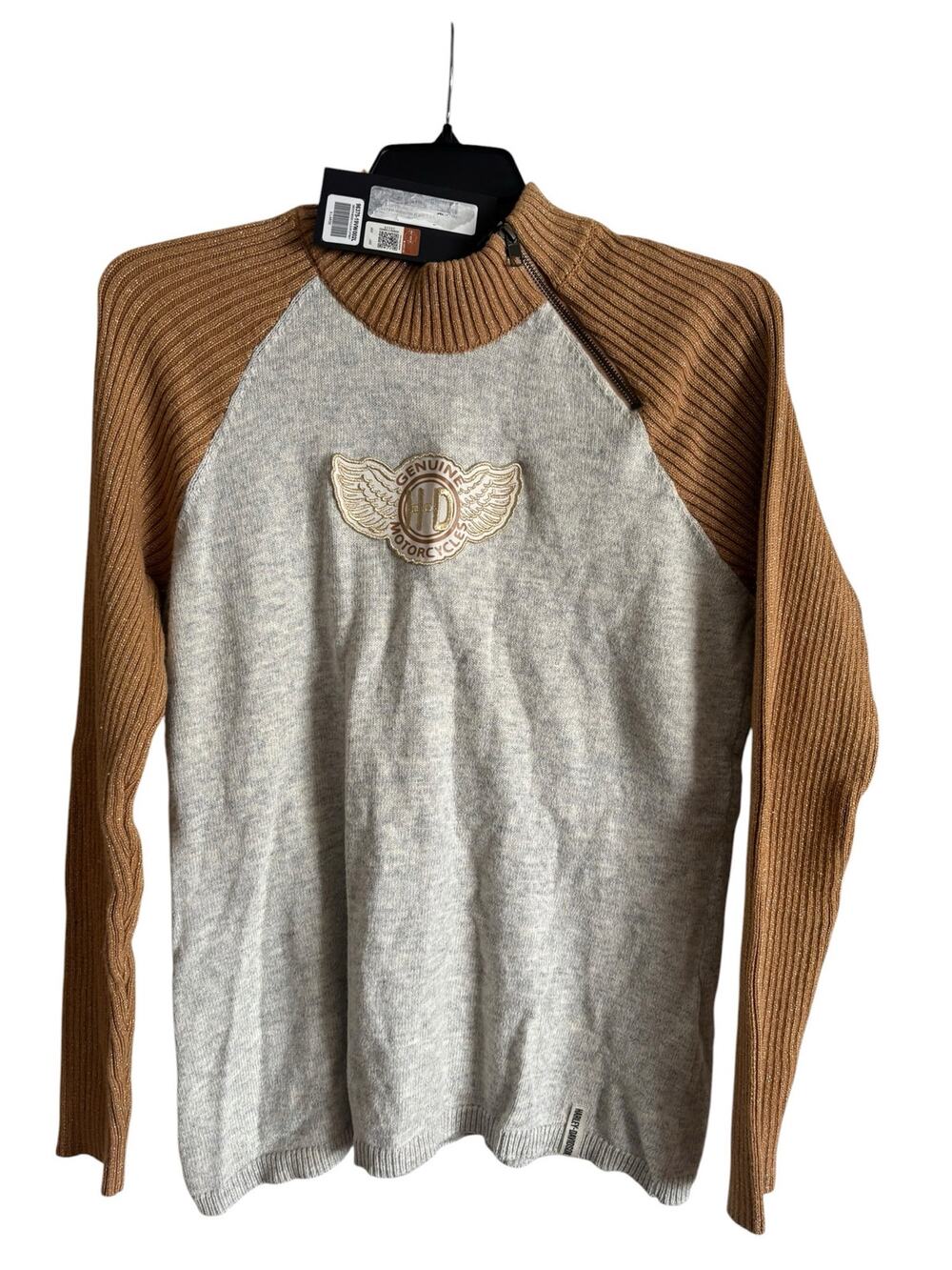 Harley Davidson Motorcycle Women’s Sweater Winged logo XL Neck Zip Wool Blend
